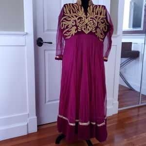 Gold Beaded Party Dress sheer, velvet | Traditional ethnic